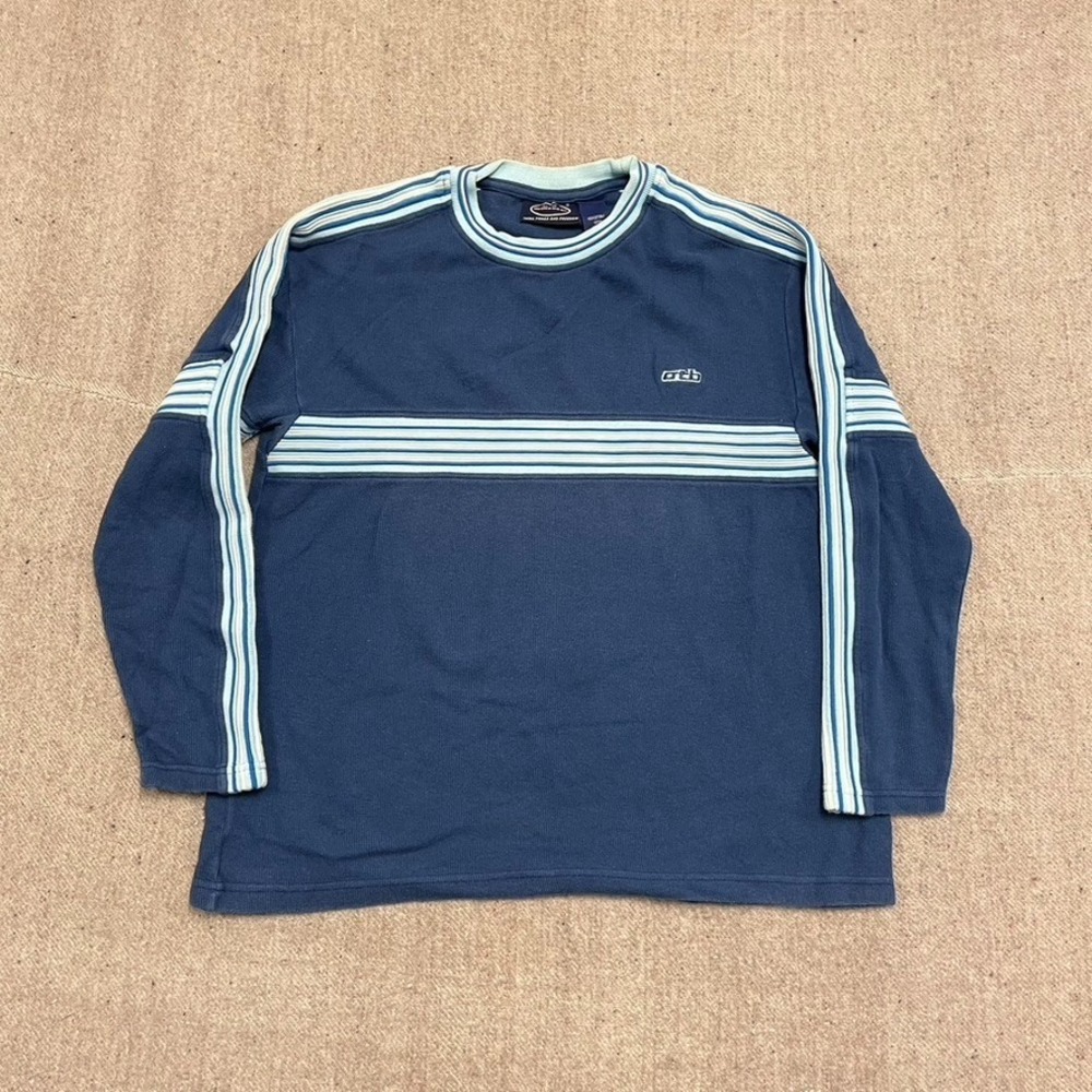 vintage On The Brink Sweatshirt mens xl Blue 2000s Y2K Striped
